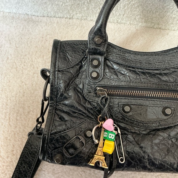 STUNNING 100% AUTHENTIC BALENCIAGA MINI CITY BLACK BAG WITH ATTACHED CHARMS - Picture 15 of 16